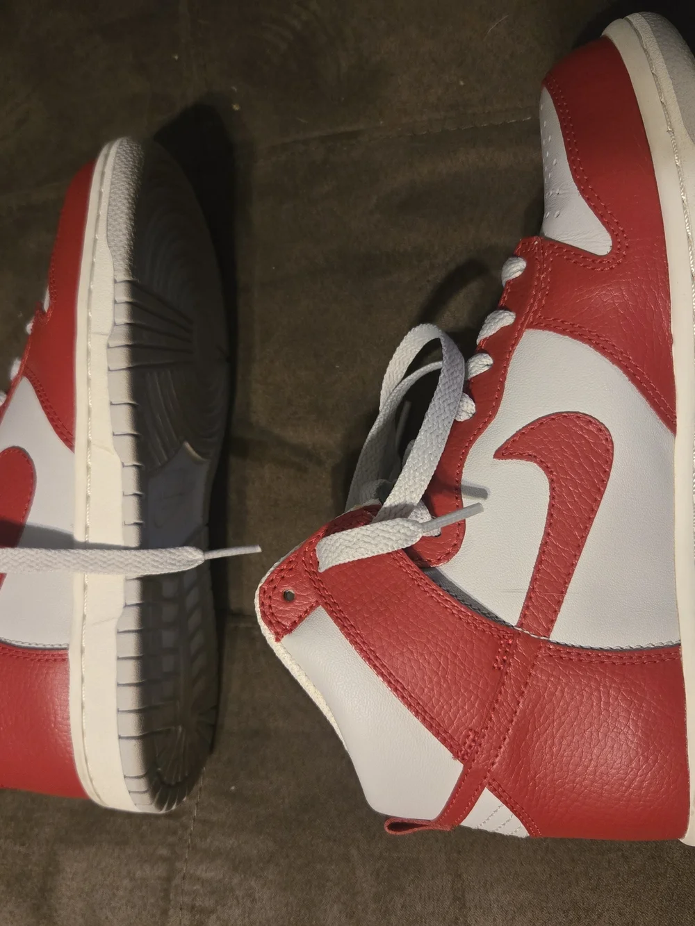 Nike Red and White Dunks High